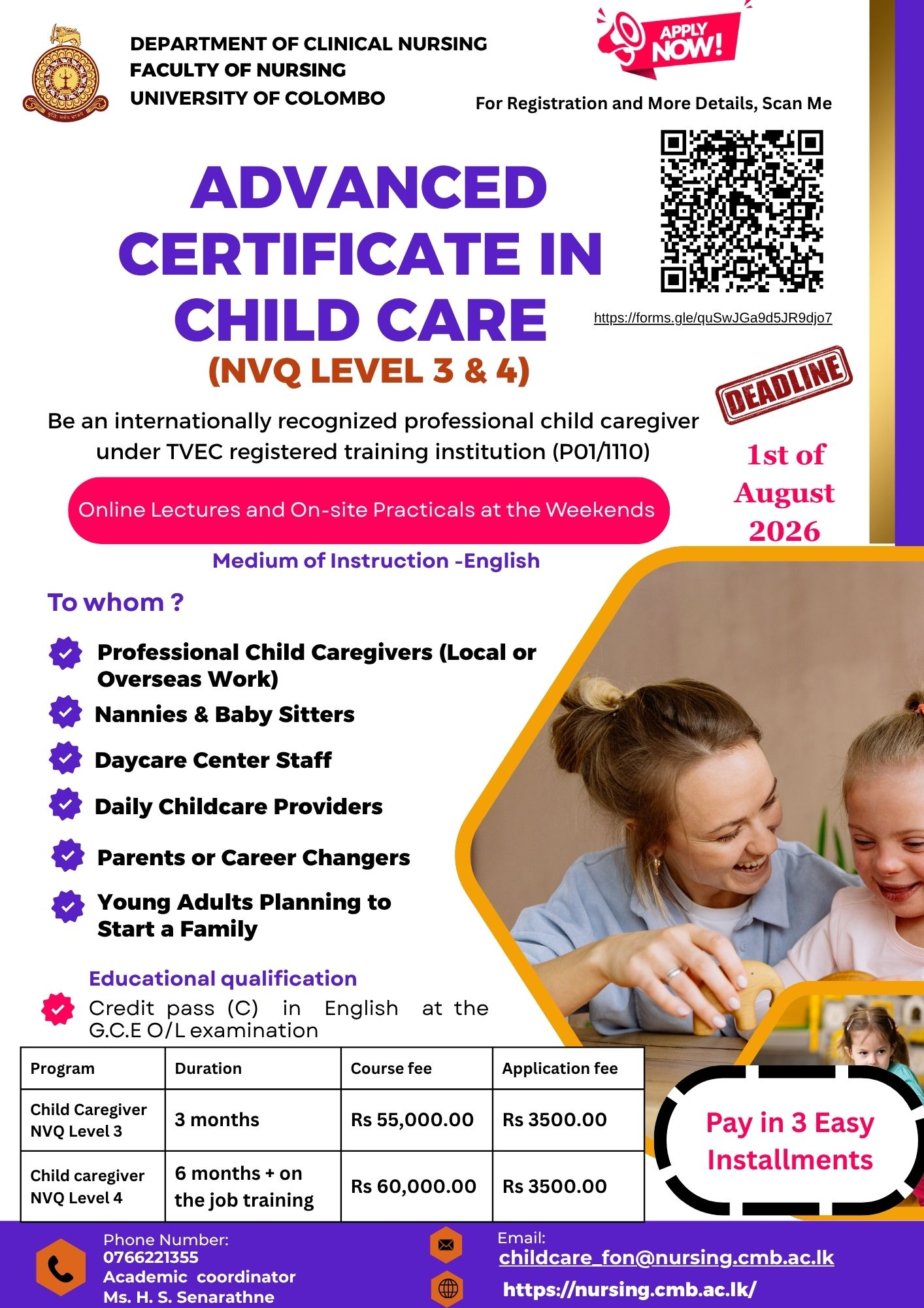 Advanced Certificate in Child Care (NVQ Level 3 & 4) Advanced Certificate in Child Care (NVQ Level 3 & 4)