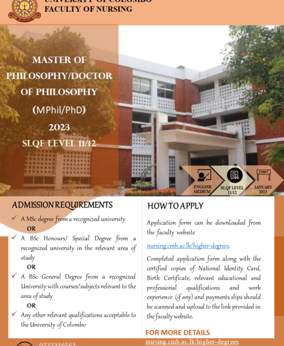 Master Of Philosophy/Doctor Of Philosophy (MPhil/PhD) 2023 SLQF Level 11/12